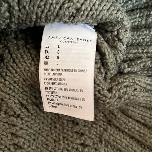 Large AE American Eagle GREEN Sweater cable knit cross hatch balloon sleeve - Picture 4 of 6